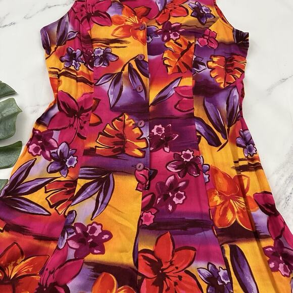 Expressions Womens Vintage 90s Romper Shorts Size M Purple Orange Floral Bright - Picture 3 of 9